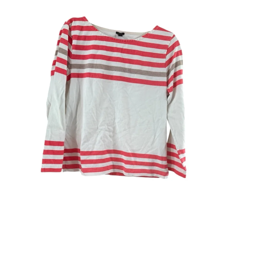 J. Crew Striped Long Sleeve Top White and Red Size Medium